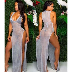 Summer Women Bathing Suit Bikini Cover Up Ladies Mesh Sheer Long Cover-Ups Beach Dress Swimewear Swims Sundress Kvinnor