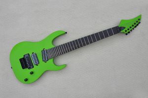 7-saitige E-Gitarre mit grünem Korpus, schwarzen Beschlägen und Griffbrett aus Palisander, individueller Service