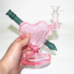 Glas dab riggar oljebrännare mini hookah rökning pipe bong shisha hjärta form vatten bong aska catcher