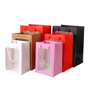 6PCs Flower Handväskor Transparent Bouquet Gift Bag Box Bröllopsfödelsedagsfestival Candy Paper Packaging Bag Boite Dragees Mariage 210724