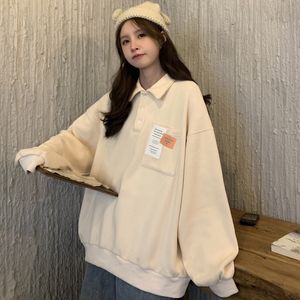 E-BAIHUI Sweatshirt Women POLO Collar Casual Loose Pullover Long Sleeve Lazy Solid Hip Hop Fashion Harajuku Streetwear Oversized Hoodie