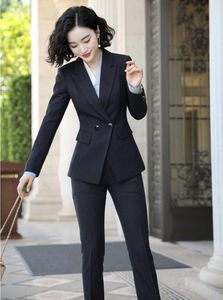 Hohe Qualität Stoff Mode Gestreifte Frauen Anzüge Mit Hosen Und Blazer Mantel Professionelle Damen Büroarbeit Tragen Blazer Frauen zwei