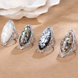 4 Color Vintage Antique Silver Big Oval Shell Finger Ring For Women Female Statement Boho Beach Jewelry Gift