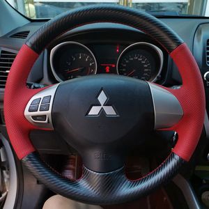 För Mitsubishi ASX Custom Leather Carbon Fiber Hand-Sewn Car Ratt Cover