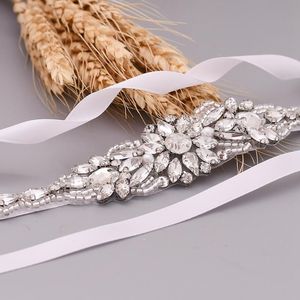 Ślubne Sashes S385 Luksusowy Srebrny Pasek Rhinestone Belt Diamond Crystal Bridal Jewele Paski Dla Kobiet Prom Dress Suknie Wieczorowe