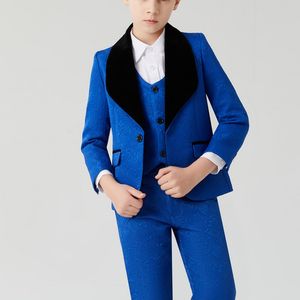 Royal Blue Blue's Kids Formal Wear Crianças Ternos para Anel de Casamento Anel de Anel de Ocasião de Roupas Infantil Blazers (Casaco + Colete + Calças + Curva) Dobby Pink Black