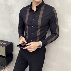 Marke Gestreifte Männer Shirs Langarm Slim Fit Business Formale Kleid Hemden Männlich Social Party Büro Casual Hemd Camisa Masculina 210527