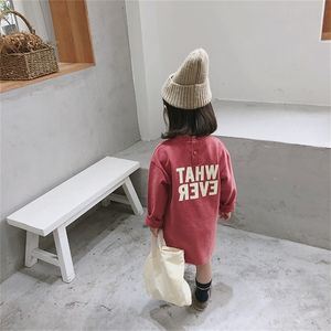 Jesień Koreański Styl Baby Girls Długim Rękaw Bawełniane Litery Drukowane Dresses 2-6 lat Prosta Luźna Koszulka Casual Sukienka Sukienka 210508