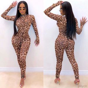 Womens Long Sleeve Leopard Mesh Clubwear Party Playsuit Casual Jumpsuit Romper