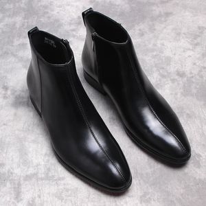 Luxury Chelsea Boots Genuine Leather Men's Ankle Boots High Grade Slip On Fashion Wingtip Burgundy Black Shoes Basic Men