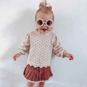 Children Sweater Top clothes Girls Knit Autumn And Spring Lace Hollow Bottoming 210429