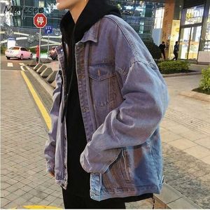 Jacket Men Denim Vintage Blue Loose Plus Size 2XL Streetwear Daily Harajuku Mens Coat Classic All-match Causal Korean Ulzzang X0621