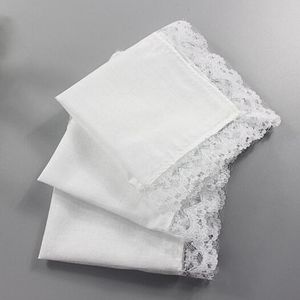 Wedding Decorations Pure White Handkerchiefs with Lace Plain DIY Print Draw Hankies Cotton Handkerchiefs Pocket Square 23X25 cm