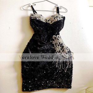 Lantejoulas Pretas Rendas Cocktail Vestido 2021 SpGahetti Cintas Curtas vestidos de baile de baile de vestidos Vestidos Formales Robe de Soirée de Mariage