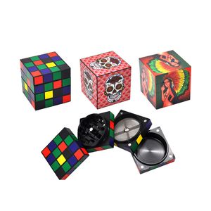 Cubo di Rubik Smerigliatrici per fumatori Lega di zinco 4 strati Diametro 50 mm Smerigliatrice per tabacco Frantoio Puzzle Cubi Metallo Erba Pezzi Accessori per fumo