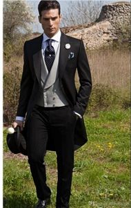 Nowy Custom Made Slim Fit Morning Style Groom Tuxedos Peak Lapel Męskie Garnitur Groomsman Best Man Wedding Garnitury Kurtka Spodnie Kamizelka