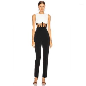 Women's Jumpsuits & Rompers Wholesale 2021 Black And White Cutout Fashion Celebrity Boutique Party Bandage