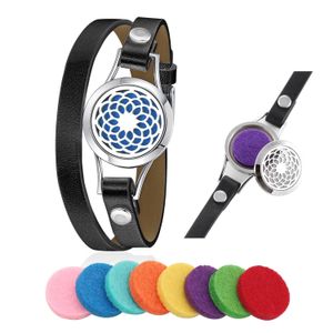 2022 Ny rostfritt stål Essential Oljediffusor Aromaterapi Locket Bangle Armband Leather Charm Armband