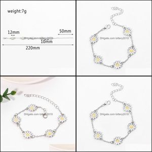 JewelryFashion Sier Color Daisy Flower Armband Charms Emalj Sunflower Jewelry Woman Chain Link Armband Aessory Link Drop Delivery 202