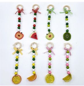 Home Decor Emulation Fruit Lemon Wood Beads Tassel Hanging Pendant Hemp Rope Beaded Farmhouse Decorative 8 styles