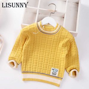 Sonbahar Kış 2021 Bebek Erkek Kazak Çocuk Örme Giysi Çocuk Kazak Jumper Toddler Erkek Coat O-Boyun Kazak 1-5Y Katı Y1024