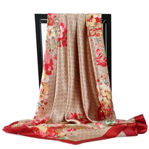 Lenços lenço de seda mulheres impressão foulard soie qualidade feminino cetim xale hijab cabeça quadrada echarpe designer bandana