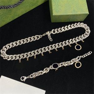 Full Diamond Letter Pendant Necklace Double Letters Metal Chain Bracelets Ladies Anniversaries Rhinestone Pendants Bracelet With Gift Box
