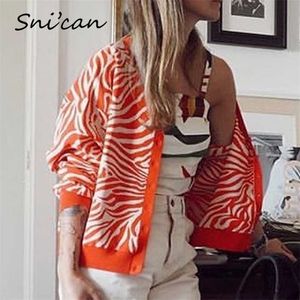 Zebra Malha Cardigan Crop Top Alaranjada Striped Sweater Kardigany Za Mulheres Knitwear Moda Sweter Tops Sueter Feminino Ins 211103