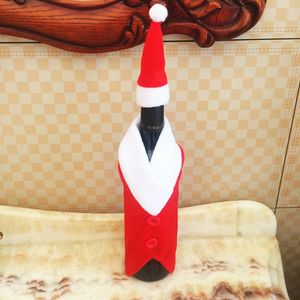 Christmas Decoration Red Wine Bottle Cover Clothes with Hat for Novelty Christmas Beer Bottle Sleeve Christmas Dinner Party Gift VT0299