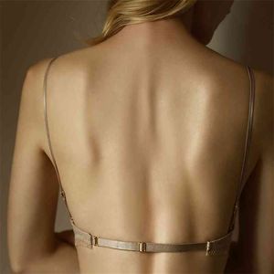 Kvinnor vadderade brassiere underkläder bh trådlös spets låg ryggunderkläder topp sexig spets bh backless bralette kvinnlig push up bras 210728