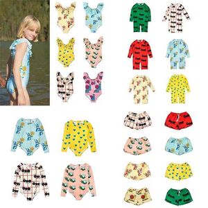 UPF 50+子供の水着Hugo Loves Tiki Summer Baby Girls Bikini Suit長袖水着ボーイザー水泳服210816