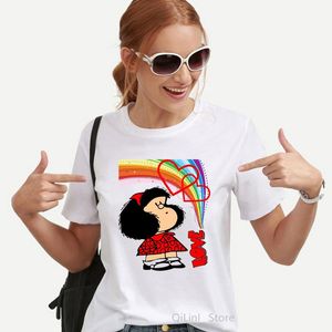 Damen T-Shirt Kawaii Funny Mafalda Print Graphic Women Harajuku Ästhetische Kleidung White Tops T-Shirt Fashion Casual Female Shirt