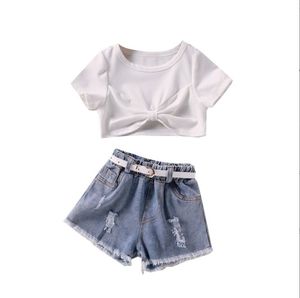 Completi estivi per bambini, canotta, top e pantaloncini di jeans, per bambina