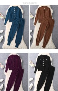 Pants Zweiteiliger kleiner Duftanzug Runde Hals Strickjacke Sport Stricken Kleine Fuß Harlan Set Damenarbeitskleidung Mode