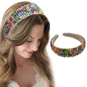 Barroco Jóias Festa Larga Headband Arco-íris Colorido Cristal Beading Hoop