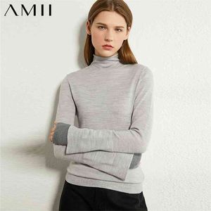 Minimalism Vintertröjor för kvinnor Mode 100% Woolen Patchwork Slim Fit Kvinnors Turtleneck Sweater Kvinna Toppar 12080067 210527