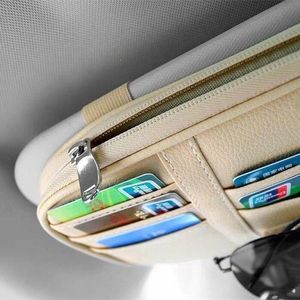 Card Holders 1 Pc Universal PU Leather Sun Visor Pocket Organizer Pouch Bag Glasses Storage Holder ID