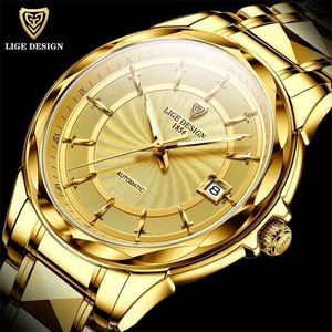 LIGE Sword-Shaped Pointer Automatic Mechanical Watches Luxury Tungsten Steel 50m Waterproof Business Watch Men Watches 210527