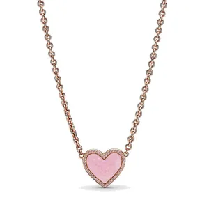 Fine jewelry Authentic 925 Sterling Silver Necklace Fit Pandora Pendant Charm Pink Swirl Heart Collier Necklace Fashion Love Engagement DIY Wedding Necklaces