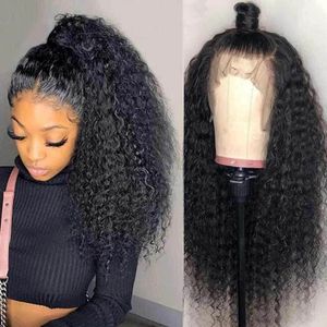 Black Deep Kinky Curly 360 Lace Frontal Synthetic Wig BabyHair Heat Resistant Fiber Simulation Human Hair For Women