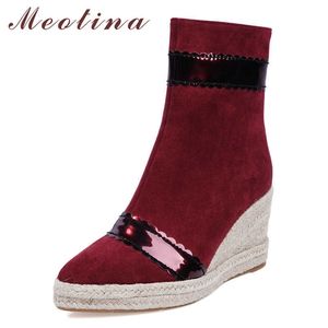 Meotina Vinter Ankel Stövlar Kvinnor Zipper Platform Wedges Heel Short Boots Blandade färger Super High Heel Shoes Ladies Fall Storlek 43 210608