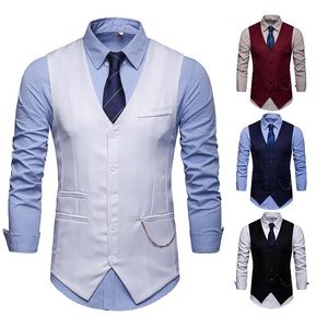 Herrvästar Heflashor Snygga män Slim Fit Högkvalitativ Business Suit Vest Man Fritid V-Neck Party Klänning Svart Formell Kläder