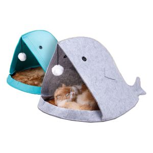 Non-woven Foldable Felt Pet Nest Cat Houses, Shark Type, Removable and Washable