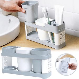 Toothbrush Holder Stand Plastic Cup Set Shelf Bathroom Toothpaste Storage Rack Box Tools Boxes & Bins
