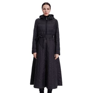 Women Cotton Jacket Windproof Parka Thin Long Dress Coat Lady Quilted Plus Office Smooth Quality Clothes 19-208 211018