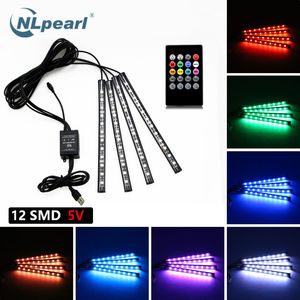 NLPEARL Dekoracyjne LED Car Foot Light Lampka otoczenia z USB Wireless Remote Music Control RGB Wnętrze Atmosfera Lampa