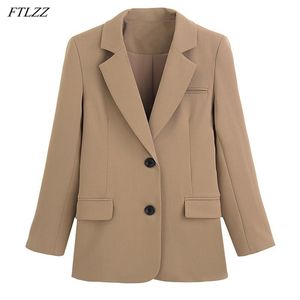 Spring Office Ladies Singel Breasted Långärmad Coat Elegant Kvinnor Chic Turn-down Collar Solid 210423