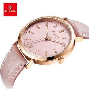 Julius Big Dial Candy Color Simple Woman Watch Fashion Leather Waterproof Quartz Wristwatches Casual Student Girl Gifts