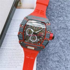 Top Digite Version Skeleton Dial All Fiber Pattern Case Japan Sapphire Mens Watch Rubber Designer Sport Watches 98