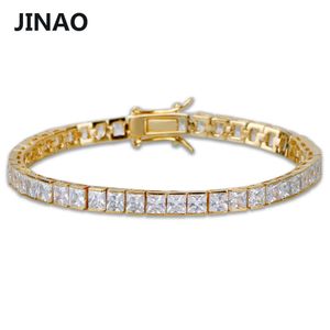 Jinao 1 Row 6mm Hip Hop Guldpläterad Micro Pave AAA Cubic Zirconia Iced Out Bling Box Chain Bracelet Mäns Present